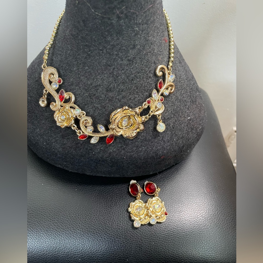 Belle from beauty and the beast necklace and clip on earrings great quality